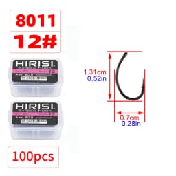 Hirisi 50-100pcs Coating High Carbon Stainless Steel Barbed Hooks Carp Fishing Hooks Pack with Retail Original Box 8011