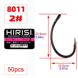 Hirisi 50-100pcs Coating High Carbon Stainless Steel Barbed Hooks Carp Fishing Hooks Pack with Retail Original Box 8011