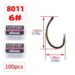 Hirisi 50-100pcs Coating High Carbon Stainless Steel Barbed Hooks Carp Fishing Hooks Pack with Retail Original Box 8011