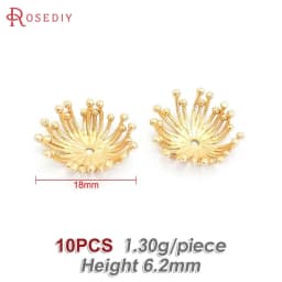 Diameter 12MM 14MM 15MM 18MM 18K Gold Color Brass Flower Caps Beads Caps Diy Jewelry Making Earrings Accessories for Women
