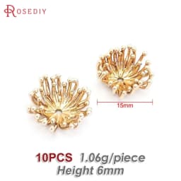 Diameter 12MM 14MM 15MM 18MM 18K Gold Color Brass Flower Caps Beads Caps Diy Jewelry Making Earrings Accessories for Women