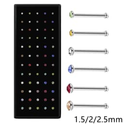 60Pcs Fashion L Shape Rhinestone Crystal Stainless Steel Nose Piercing Ear Bone Women Hypoallergenic Body Jewelry Piercing