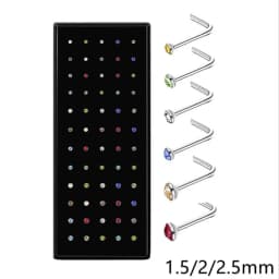 60Pcs Fashion L Shape Rhinestone Crystal Stainless Steel Nose Piercing Ear Bone Women Hypoallergenic Body Jewelry Piercing