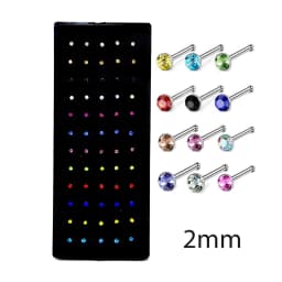 60Pcs Fashion L Shape Rhinestone Crystal Stainless Steel Nose Piercing Ear Bone Women Hypoallergenic Body Jewelry Piercing