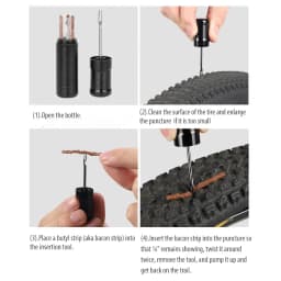 Tubeless Tire Repair Kit for Road & MTB Bikes - Rubber Plug Stopper, Bacon Strips & Insertion Tool for Puncture Fixes