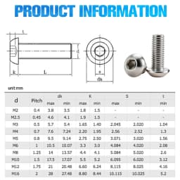 5-55pcs 304 Round Stainless Steel ISO7380 Allen Bolt DIN912 Hexagon Hex Socket Head Cap Screw M2 M2.5 M3 M4 M5 M6 M8 L=4-55mm