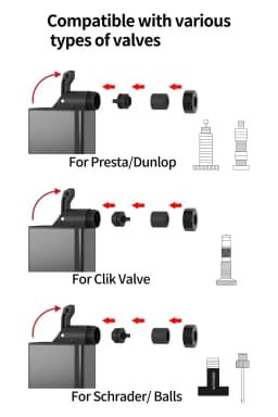 Mini Portable Electric Air Pump Bike Tire Inflator 120PSI with Screen Fast Charging with Presta Schrader Dunlop & Clik Valves