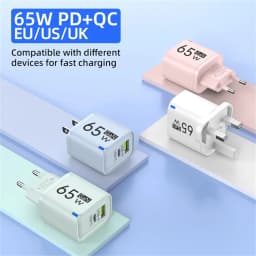 65W GaN USB C Charger 3 Ports Fast Charging Mobile Phone Adapter QC3.0 Wall for iPhone 16 17 Samsung Xiaomi Huawei EU US UK Plug