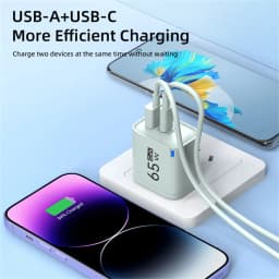 65W GaN USB C Charger 3 Ports Fast Charging Mobile Phone Adapter QC3.0 Wall for iPhone 16 17 Samsung Xiaomi Huawei EU US UK Plug