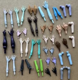 1/6 Scale Slim Monster Doll Parts - Elbows Feet Hands in Black White Brown Beige with Long Nail Options for Doll Accessories