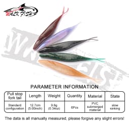 WALK FISH 6Pcs/Lot 12.7cm 9.6g PVC Forked Tail Sinking Soft Lure Artificial Silicone Swimbait Fishing Lure Pike Perch Bass Pesca