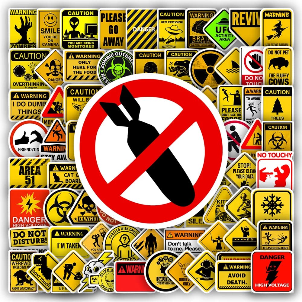 Fun Creative Warning Stickers DIY Toys Waterproof Vinyl Decal for Scrapbook Junk Journals Laptop Phone Bottles Luggage Decor