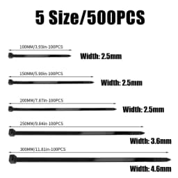 500pcs Self-Locking Nylon Cable Ties Set 3.5*250 4.5*300 Plastic Zip Loop Wire 4-6-8-10-12inch Wrap Fixed Binding High Tensile