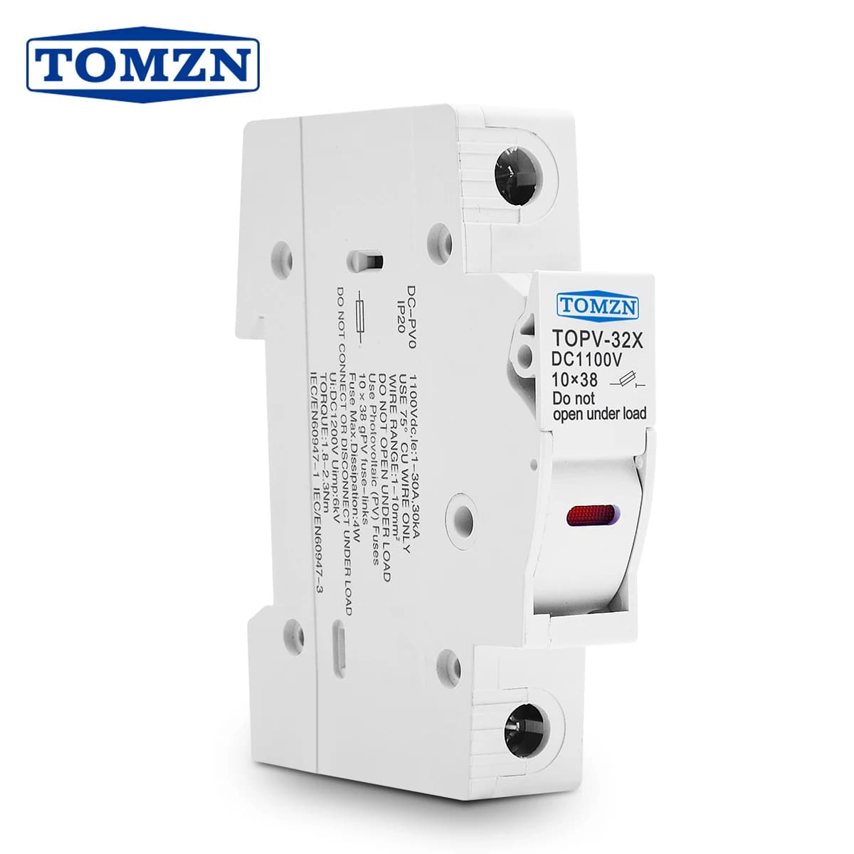 TOMZN 1P Solar PV 1100V Fuse Holder Suitable For 10*38mm PV Fuse Link Solar System Protection Base Photovoltaic Protector GPV