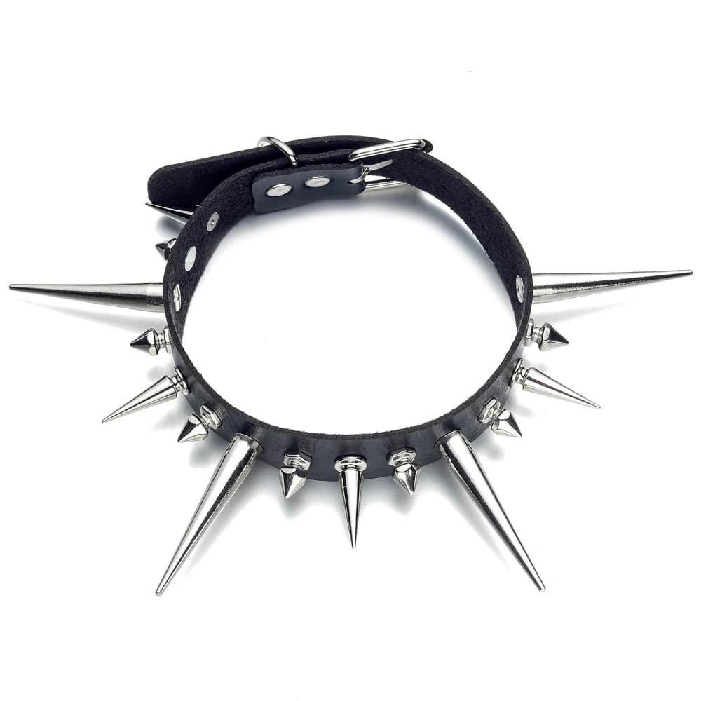 Long Spike Choker Punk Faux Leather Collar For Women Men Cool Big Rivets Studded Chocker Goth Style Necklace Accessories