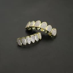 TOPGRILLZ New Fit Silver Plated CZ Micro Pave Top & Bottom GRILL SET Rhodium Teeth Grills Vampire Tooth Grillz