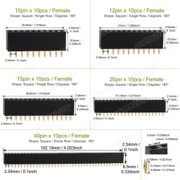 2 3 4 5 6 8 10 12 15 20 40 Female Pin Header Socket Gold Plated Solderless Single Row 2.54mm 2.54 mm 4pin 20pin 40pin Connector