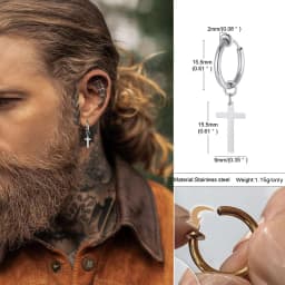 Stainless Steel Earring with Cross Charm for Guys Men's Jewelry