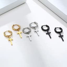 Stainless Steel Earring with Cross Charm for Guys Men's Jewelry