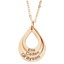 Personalized Water Drop Necklace With Rotating Rose Box Custom Family Names Heart Charms Waterdrop Pendants Gift for Women Mom