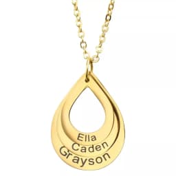 Personalized Water Drop Necklace With Rotating Rose Box Custom Family Names Heart Charms Waterdrop Pendants Gift for Women Mom