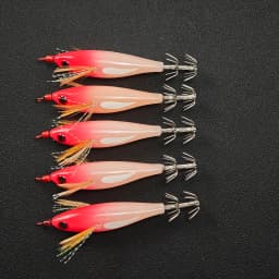 5pcs/set Horizontal Squid Jig Egi Set,Glow Squid Jig Kit,Wood Shrimp Lures,Artificial Bait for Squid, Octopus, Cuttlefish