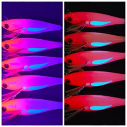 5pcs/set Horizontal Squid Jig Egi Set,Glow Squid Jig Kit,Wood Shrimp Lures,Artificial Bait for Squid, Octopus, Cuttlefish