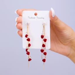 Retro Classic Wine Red Flowers Tassel Earrings For Women Temperament Long Pendant Ear Nail Korean Style Jewelry