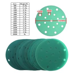 6 Inch 150MM 17 Holes 60-2000 Grits Hook and Loop PET Film Aluminum Oxide Wet&Dry Sandpaper Sanding Disc for Car MPaint