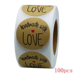 50-500pcs Handmade With Love Kraft Paper Stickers 25mm Round Adhesive Labels Baking Wedding Decoration Party Decoration Sticker