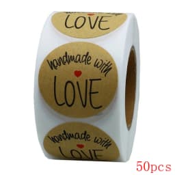 50-500pcs Handmade With Love Kraft Paper Stickers 25mm Round Adhesive Labels Baking Wedding Decoration Party Decoration Sticker