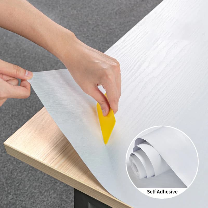 PVC Waterproof Decorative Film Wood White Wallpaper Self-adhesive Stickers Kitchen Cabinet Bedroom Wardrobe Furniture Renovation