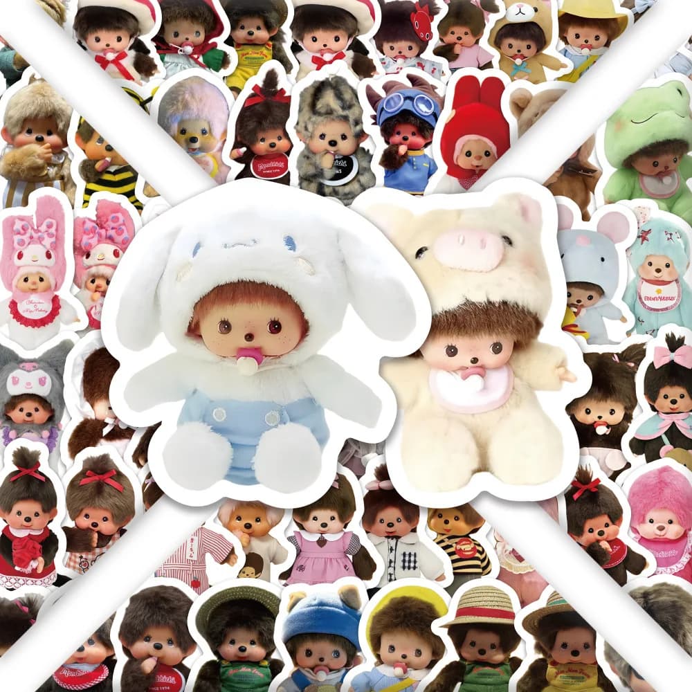 80PCS Monchhichi Graffiti Stickers Kids Kawaii Waterproof Paster Sticker for Phone Computer Notebook Stationery DIY Toys Secret
