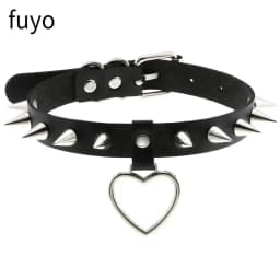 Punk Bells Black Spike Choker Necklace Lock Rivet Stud Rock Faux Leather Goth Collar Women Chocker Girls Chains Gothic Jewelry