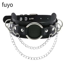 Punk Bells Black Spike Choker Necklace Lock Rivet Stud Rock Faux Leather Goth Collar Women Chocker Girls Chains Gothic Jewelry