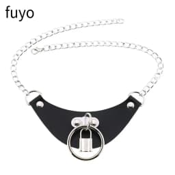 Punk Bells Black Spike Choker Necklace Lock Rivet Stud Rock Faux Leather Goth Collar Women Chocker Girls Chains Gothic Jewelry