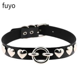 Punk Bells Black Spike Choker Necklace Lock Rivet Stud Rock Faux Leather Goth Collar Women Chocker Girls Chains Gothic Jewelry