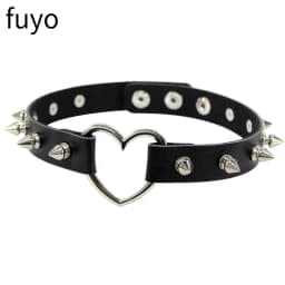 Punk Bells Black Spike Choker Necklace Lock Rivet Stud Rock Faux Leather Goth Collar Women Chocker Girls Chains Gothic Jewelry