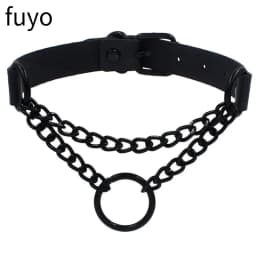 Punk Bells Black Spike Choker Necklace Lock Rivet Stud Rock Faux Leather Goth Collar Women Chocker Girls Chains Gothic Jewelry