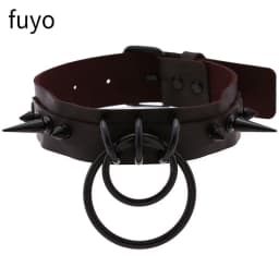 Punk Bells Black Spike Choker Necklace Lock Rivet Stud Rock Faux Leather Goth Collar Women Chocker Girls Chains Gothic Jewelry
