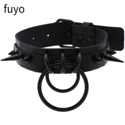 Punk Bells Black Spike Choker Necklace Lock Rivet Stud Rock Faux Leather Goth Collar Women Chocker Girls Chains Gothic Jewelry