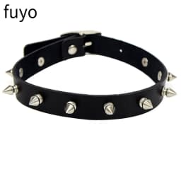 Punk Bells Black Spike Choker Necklace Lock Rivet Stud Rock Faux Leather Goth Collar Women Chocker Girls Chains Gothic Jewelry