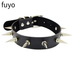 Punk Bells Black Spike Choker Necklace Lock Rivet Stud Rock Faux Leather Goth Collar Women Chocker Girls Chains Gothic Jewelry