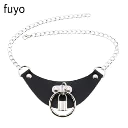 Punk Bells Black Spike Choker Necklace Lock Rivet Stud Rock Faux Leather Goth Collar Women Chocker Girls Chains Gothic Jewelry