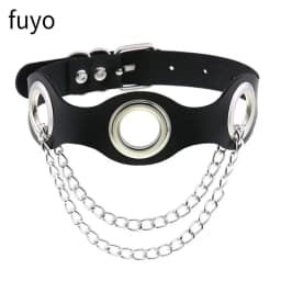 Punk Bells Black Spike Choker Necklace Lock Rivet Stud Rock Faux Leather Goth Collar Women Chocker Girls Chains Gothic Jewelry