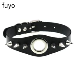 Punk Bells Black Spike Choker Necklace Lock Rivet Stud Rock Faux Leather Goth Collar Women Chocker Girls Chains Gothic Jewelry