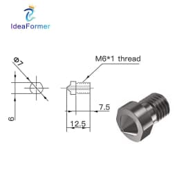 V6 Nozzle Hardened Steel 0.2/0.4/0.6/0.8/1mm 1.75mm Filament M6 3D Printer Nozzle For Ender 3 Hotend Titan Extruder Prusa I3 MK3