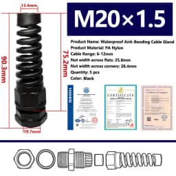 5PCS Waterproof Cable Gland PG7 Plastic Anti-Bending Joint M12 Nylon PA66 Torsion-proof Glands PG9/11/13.5/16/19/21 Connector