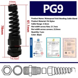 5PCS Waterproof Cable Gland PG7 Plastic Anti-Bending Joint M12 Nylon PA66 Torsion-proof Glands PG9/11/13.5/16/19/21 Connector