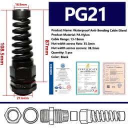 5PCS Waterproof Cable Gland PG7 Plastic Anti-Bending Joint M12 Nylon PA66 Torsion-proof Glands PG9/11/13.5/16/19/21 Connector